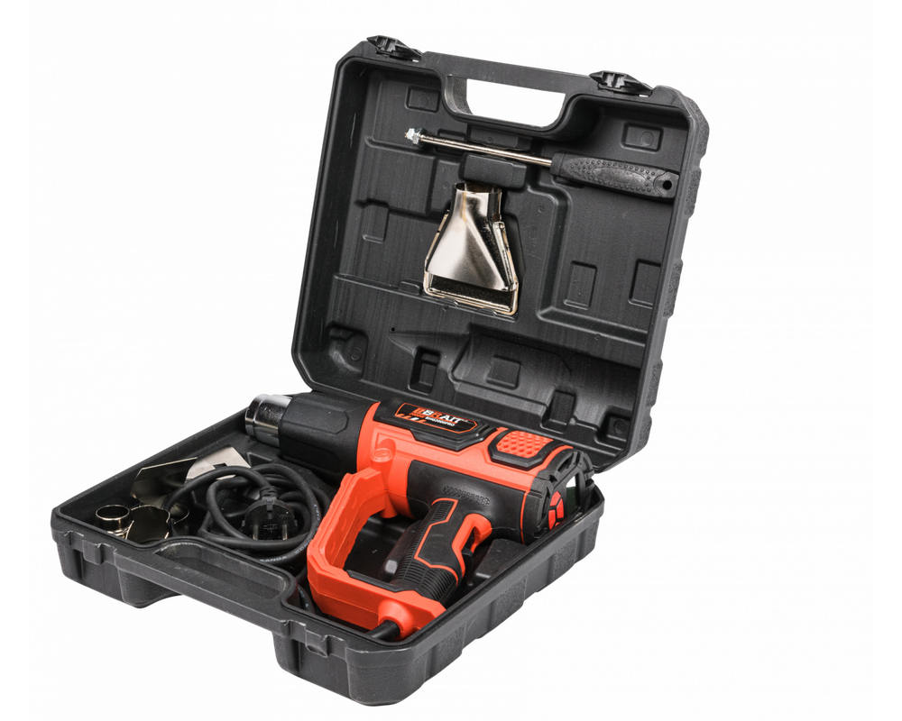 Фен строительный BRAIT BHG2000PRO (2000Вт, 600С, 3 скор, 5 насадок, эл. табло)