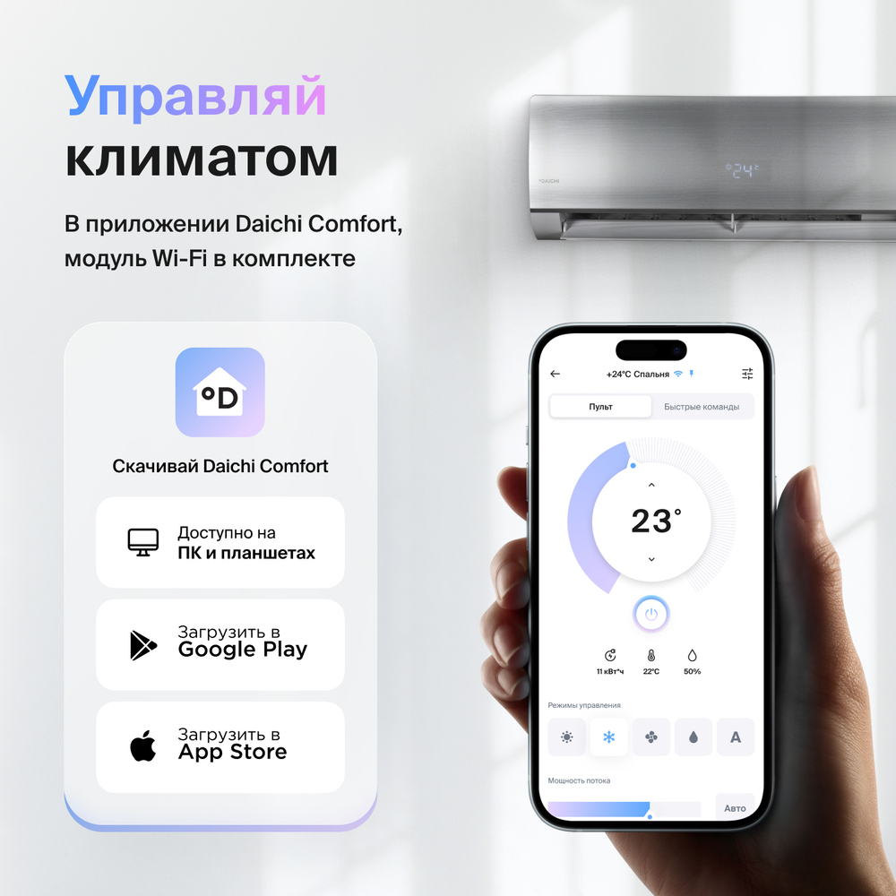 Сплит-система (тепловой насос) инверторного типа Daichi UNIque Full DC Inverter + Wi-Fi модуль
