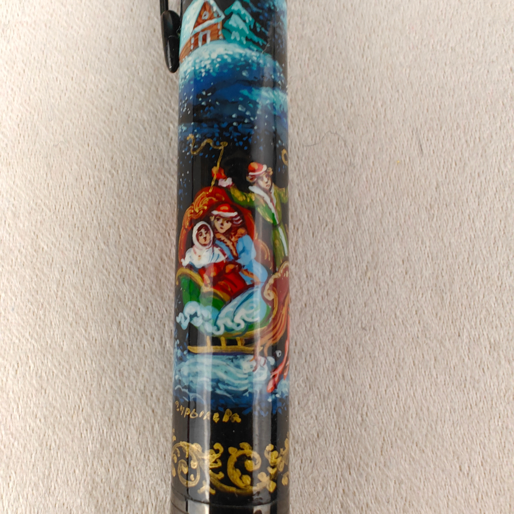 Ручка шариковая Parker "Сказочная тройка" на черном с ручной росписью Палех в футляре