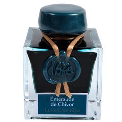 Чернила во флаконе Herbin Prestige 1670 50 мл Emeraude de Chivor сине-зеленый с золотыми блестками (15035JT)