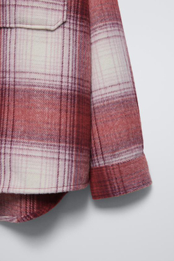 ZARA КУРТКА-РУБАШКА В КЛЕТКУ, КРАСНЫЙ