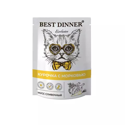 Best Dinner 85г пауч Exclusive Влажный корм мусс сливочный для взрослых кошек Курочка с морковью