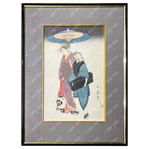 Китагава Утамаро (1753-1806). Гейша идёт по снегу в ночи. Переиздание ХХ в.