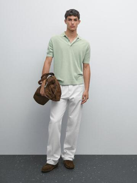 Massimo Dutti Трикотажное поло с короткими рукавами, цвет морской волны
