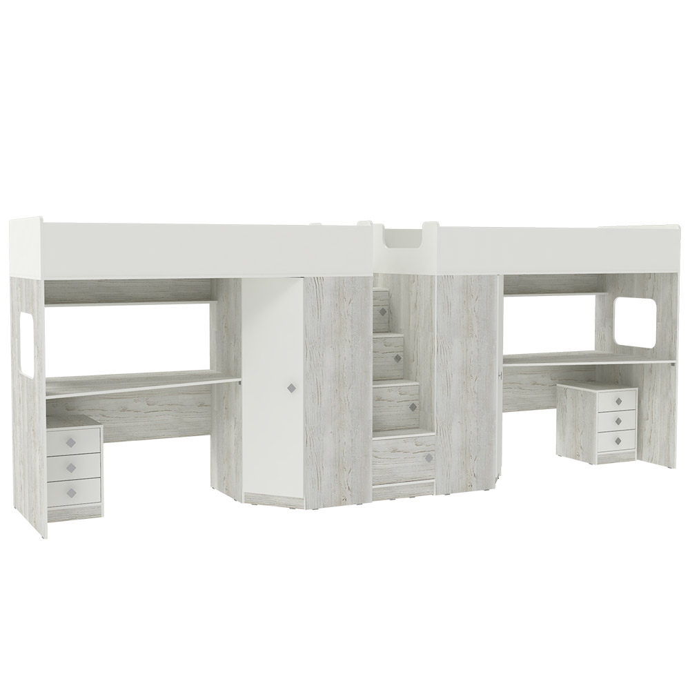 Двухъярусная кровать КарИВи Л-BB604-604 с тумбами 80х190 Винтерберг Белый