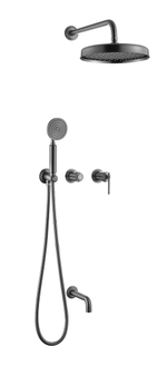 Смеситель встроенный + верхний + ручной душ + излив, ETERNA GUN METAL