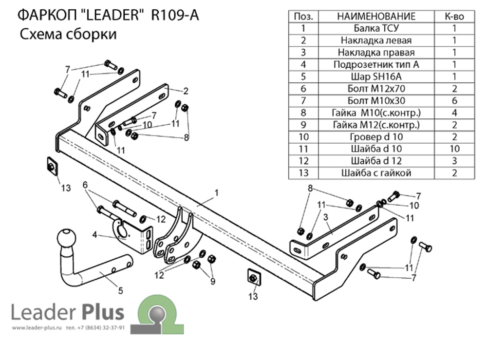 Фаркоп с унив. электрикой Smart для RENAULT SYMBOL (седан) 2008- арт.R109-A