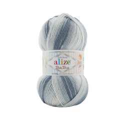 Беби бест батик (Baby best batik) пряжа Alize 10% бамбук 90%акрил 5х100г/240м 7542 белый-серый-черный