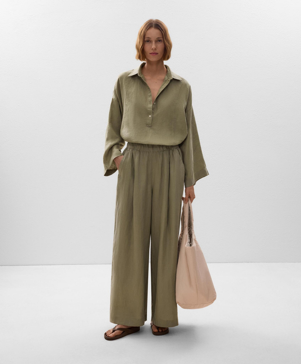 OYSHO Рубашка оверсайз из 100% льна, хаки