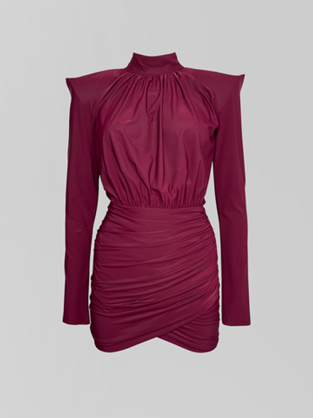 Платье Agdali Brand 1045 однотонное с драпировкой и объемными плечами