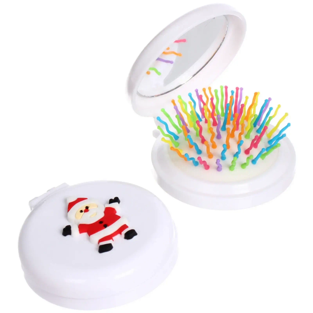 Расчёска массажная складная с зеркалом «Новогодний Дед Мороз», цвет микс, d-6см