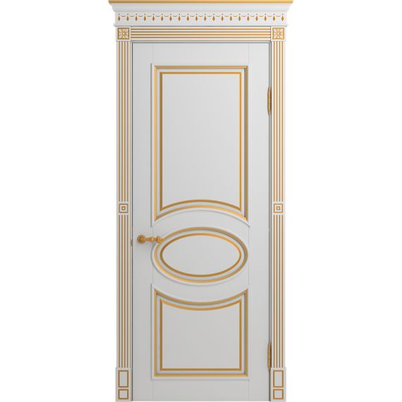Межкомнатная дверь массив бука Viporte Лацио белая эмаль патина золото глухая