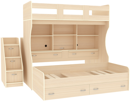Двухъярусная кровать КарИВи Дуэт-4  Дуб Молочный  Дуб Молочный