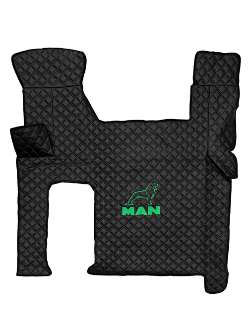 Ковры MAN TGX с 2-мя ящиками (автомат) (экокожа, черный, черный кант, зеленая вышивка)