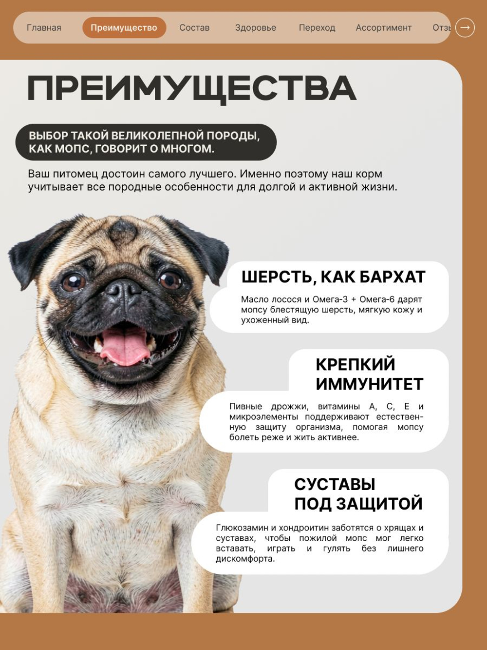 Корм сухой для пожилых собак породы Мопс старше 7 лет, с индейкой, 6 кг, QUATTRO