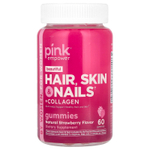 Pink, Beautiful, для волос, кожи и ногтей + коллаген, натуральная клубника, 60 жевательных таблеток