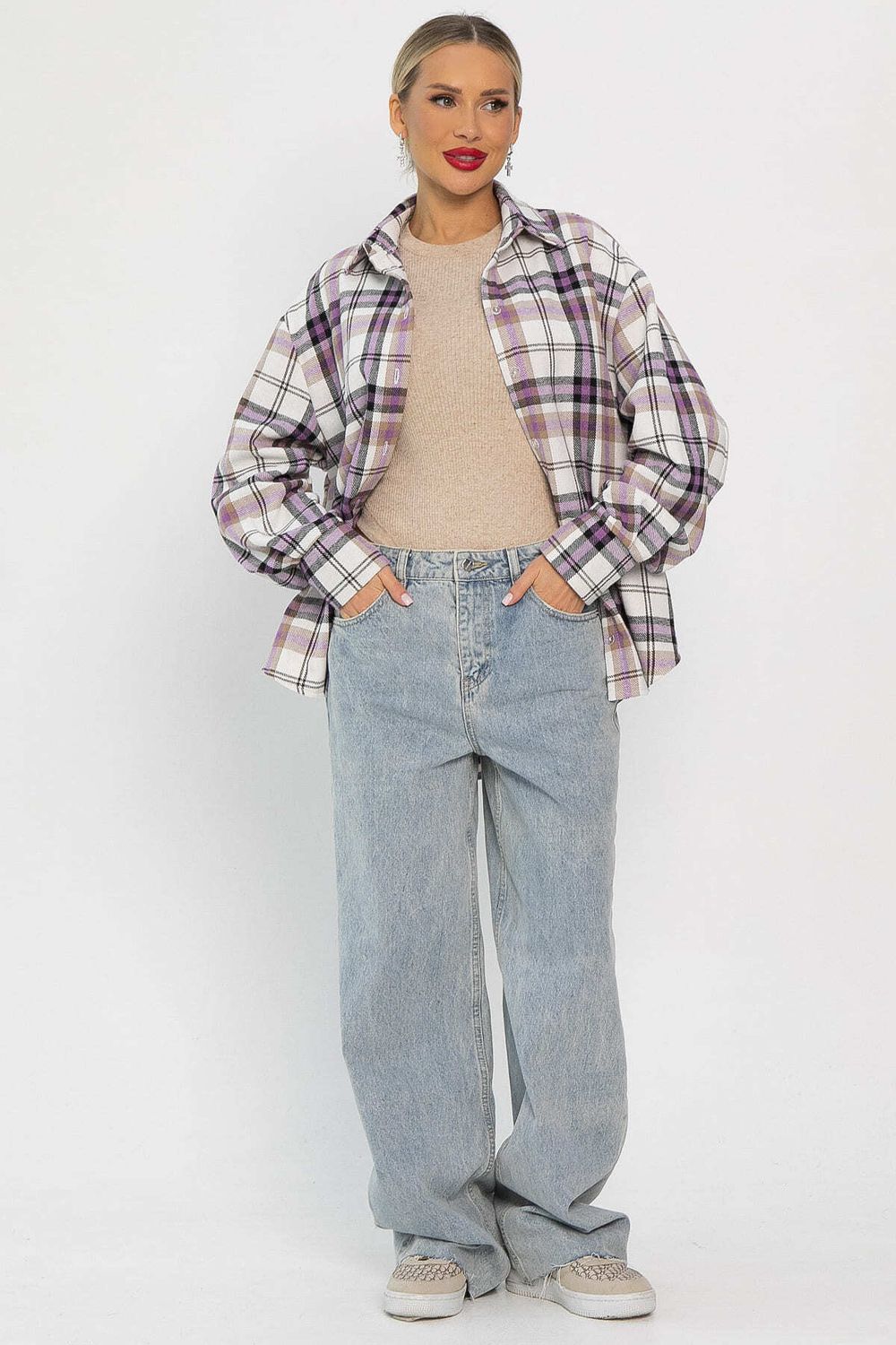 Рубашка оверсайз Дарика (бело-сиреневая) Б14253-30М LT Collection