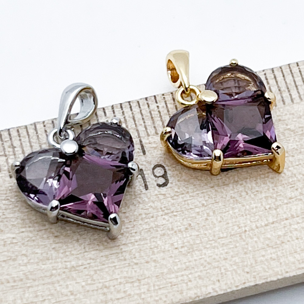 Подвеска Сердце, цвет золото+фиолетовый, размер 14*14 мм, цена за 1 шт