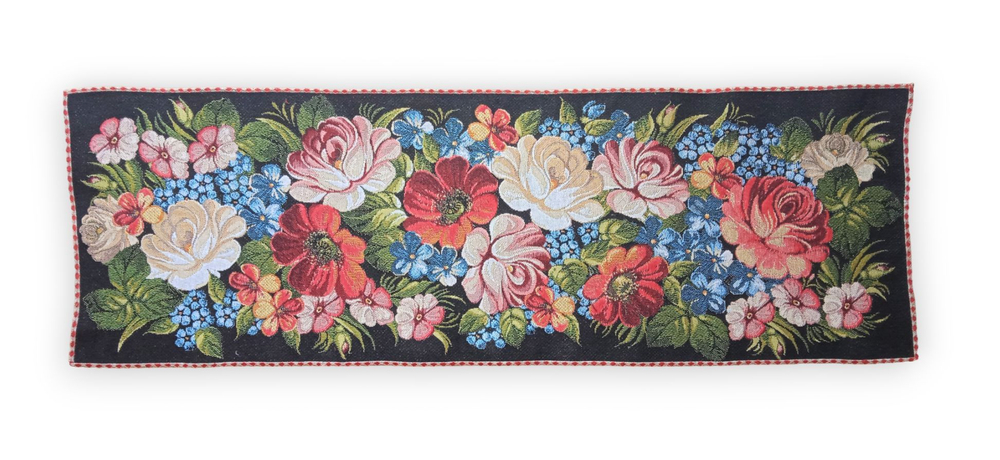 Гобеленовая столешница Цветы на черном 30х90