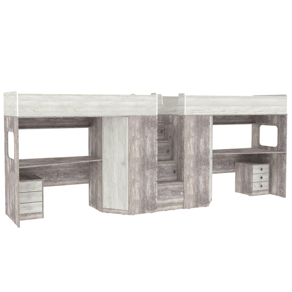 Двухъярусная кровать КарИВи Л-BB604-604 с тумбами 80х190 Бетон Винтерберг