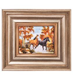 AMB-04/23 Картина «Лошади» (с янтарной крошкой) L-18см
