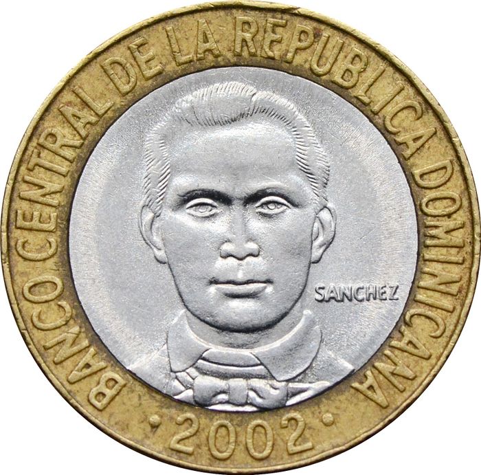 5 песо 2002 Доминикана XF