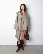 Полупальто и косынка двухсторонние из шерсти и шелка Лоро Пиана светло-серый/бежевый