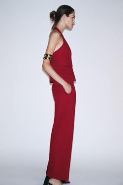 ZARA ЖИЛЕТ ХАЛТЕР С ЗАВЯЗКОЙ, ВИШНЕВЫЙ