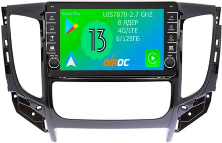 Магнитола для Mitsubishi L200 5 2015-2019 (климат), Pajero Sport 3 2016-2023 (МКПП), FIAT Fullback - Airoc AB-2616 (кнопки и крутилки), Android 13, TS20, 6/128Гб, SIM-слот, CarPlay