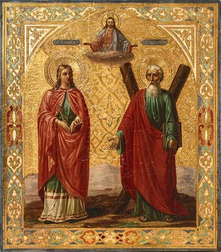 Иулиания мученица Никомидийская и Апостол Андрей Первозванный деревянная икона на левкасе