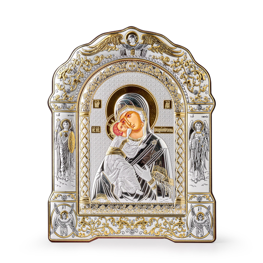 Владимирская БМ, икона арочная с рамкой, белое дерево 167х228