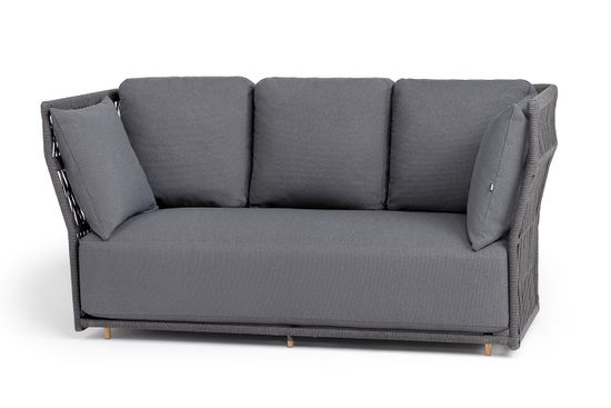 "Лугано" диван 3-местный плетеный из роупа, каркас алюминий темно-серый (RAL7024) муар, роуп темно-серый круглый, ткань темно-серая YB25-0027