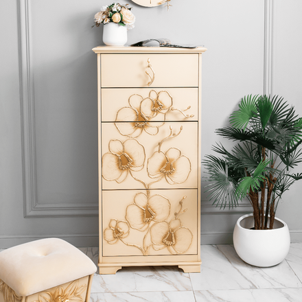 Комод Орхидея Симпл с 4 ящиками Айвори Мраморное золото