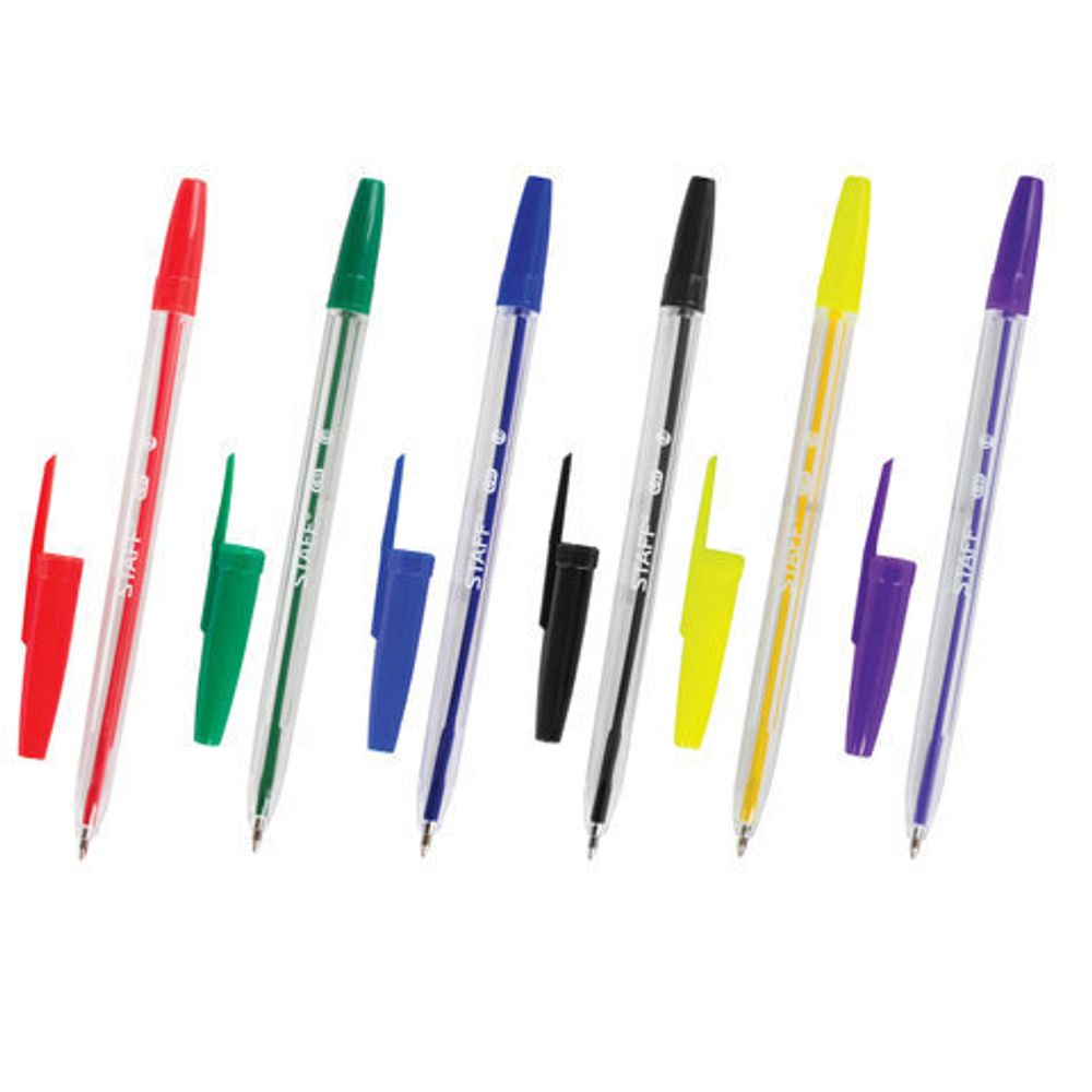 Ручки шариковые STAFF "C-51", НАБОР 6 шт., АССОРТИ, узел 1 мм, линия письма 0,5 мм, 142817