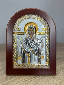 Покрова БМ, икона арочная, красное дерево 105х140