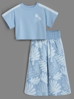 Летний голубой костюм для девочки, футболка и кюлоты
