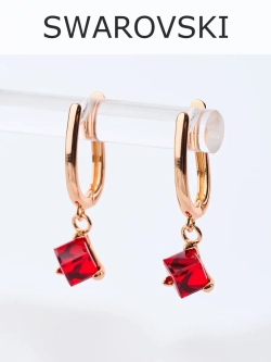 Серьги-подвески Миражи с красным кубиком Swarovski