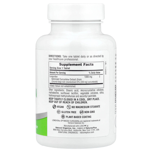 NaturesPlus, Pro Longvida® Curcumin 1000, 1000 мг, 30 таблеток