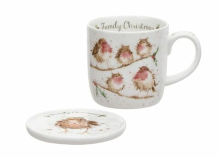 Royal Worcester - Wrendale Designs Семейная рождественская кружка 310 мл с подставкой / артикул   WNLX3943-XG  / GTIN 749151608092