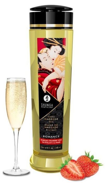 Массажное масло с ароматом клубники и шампанского Romance - 240 мл.