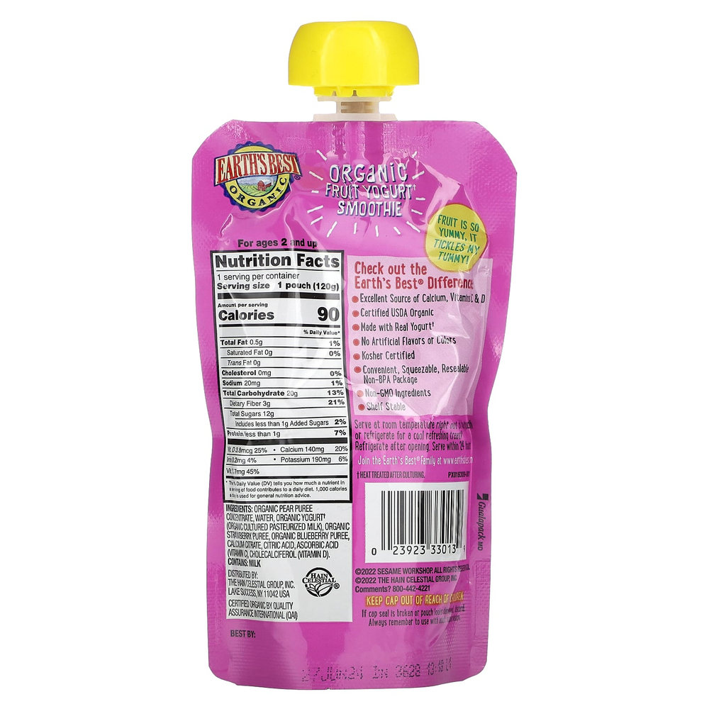 Earth's Best, органический фруктовый йогурт, для детей от 2 лет, ягодное ассорти, 120 г (4,2 унции)