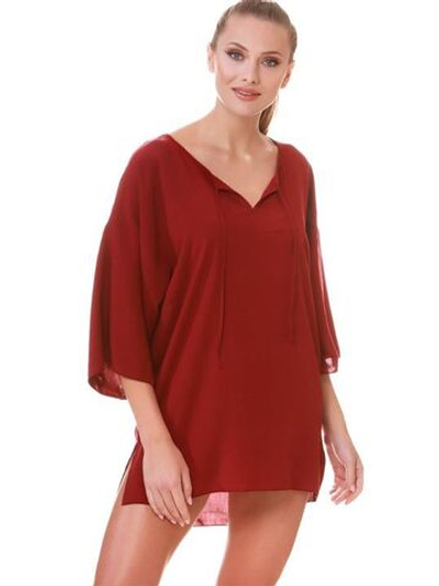 Пляжная туника с завязками на горловине (Размер: M) (Цвет: бордовый)
