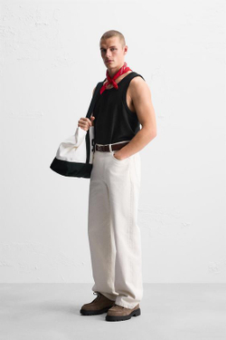 ZARA МАЙКА В РУБЧИК, ЧЕРНЫЙ