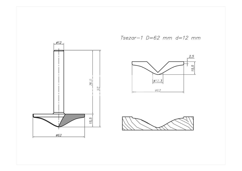 PCD фреза D.62x15,5x92 S.12