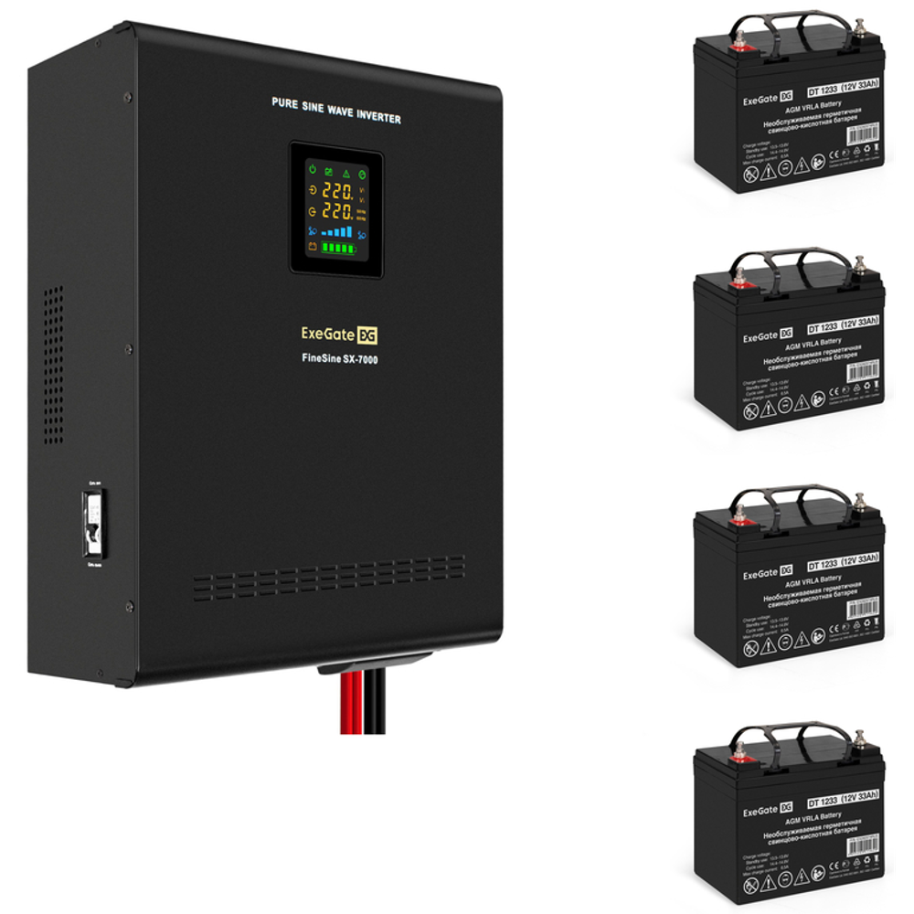 ИБП + батарея ExeGate FineSine SX-7000.LCD.AVR.2SH.T + 4x DT 1233 (33Ач)