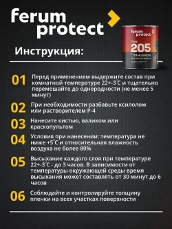 Грунт-эмаль по ржавчине 3в1 Ferumprotect-205 Черная глянцевая (0,8 кг) краска по металлу и оцинковке, алкидная, быстросохнущая
