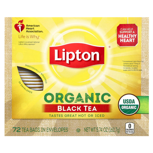 Lipton, Органический черный чай, 72 чайных пакетика в конвертах, 162,7 г (5,74 унции)