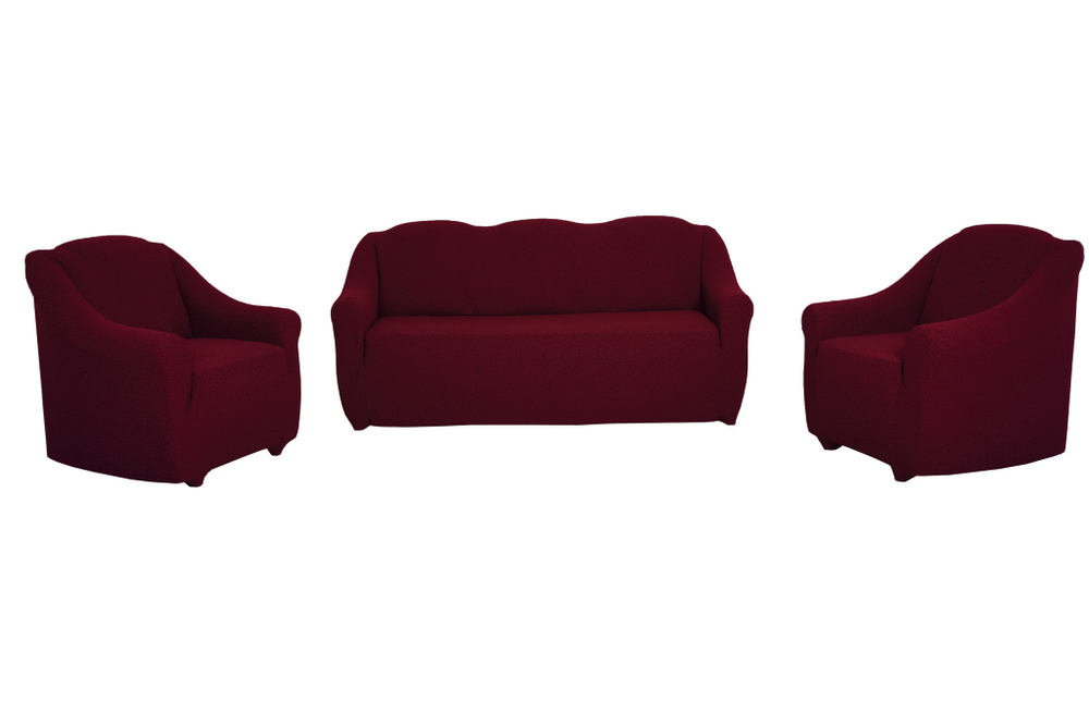 Комплект чехлов на диван и 2 кресла без оборки Жаккард, цвет Бордовый