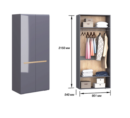 Шкаф 2-х ств Стокгольм серый графит/графит глянец 540