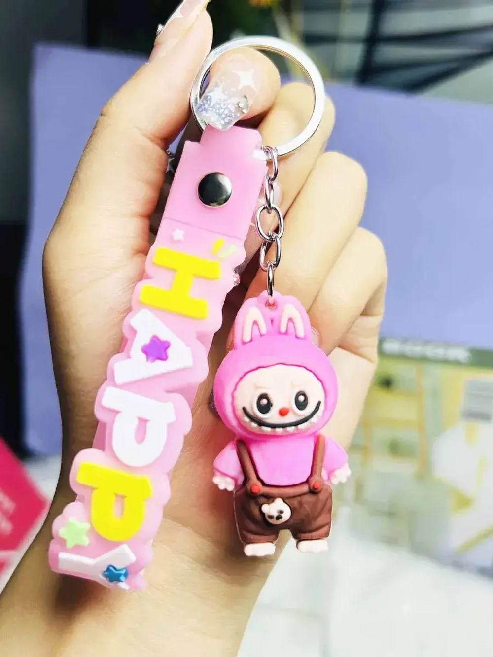 Брелок игрушка Лабубу в комбинезоне Розовый